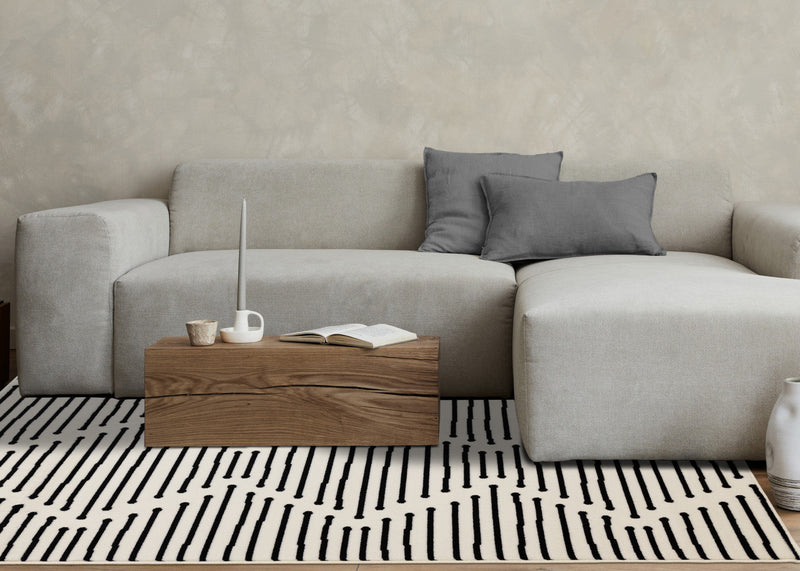 Forte Black White Stripes Area Rug - 6'7\" x 9'6\"