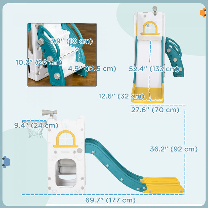 Qaba Toddler Slide, 4 In 1 Slide For Kids Aged 1-3 Years With Basketball Hoop, Climber, Telescope, S