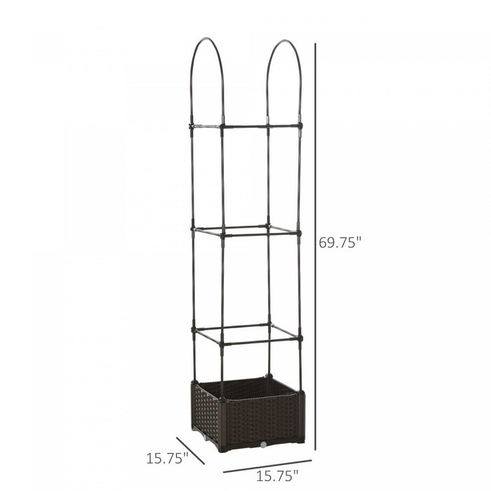 Outsunny 16'' X 16'' X 70'' Garden Bed With Trellis, Planter Box With Self-watering Disk, Drainage H