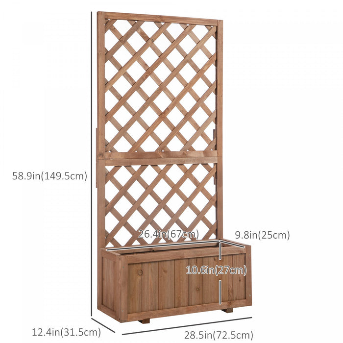 Outsunny 2.4 X 1 X 4.9 Ft Garden Wooden Pine Trough Planter With Topped Trellis Climbing Plants Flow