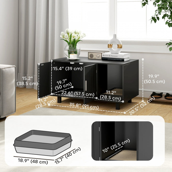 Pawhut Cat Litter Box Enclosure, Hidden Litter Box Furniture, Cat House End Table Washroom With Scra