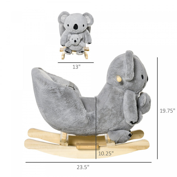 Qaba Kids Plush Ride-on Rocking Horse Koala-shaped Plush Toy Rocker With Gloved Doll Realistic Sound
