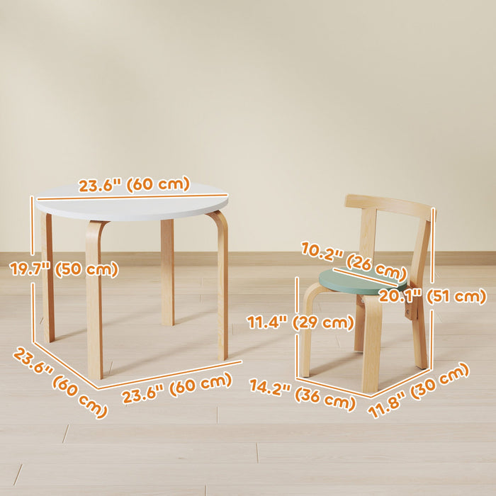 Qaba Kids Table and Chair Set, Wooden Toddler Table and 4 Chairs Set for Arts, Crafts, Drawing, Reading, for Playroom, Nursery, Classroom, for Boys Girls 3-8 Years, Green