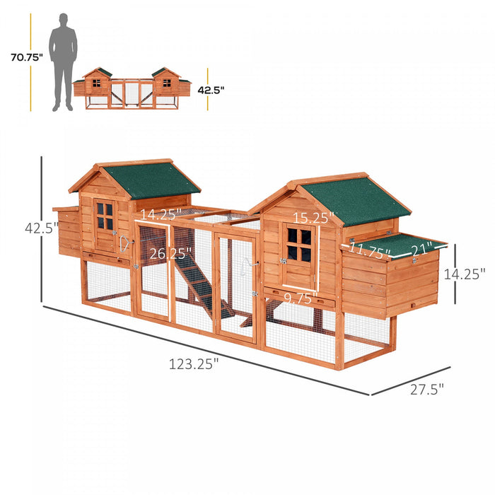 Pawhut 123\" Dual Chicken Coop Wooden Large Chicken House Rabbit Hutch Hen Poultry Cage Backyard With