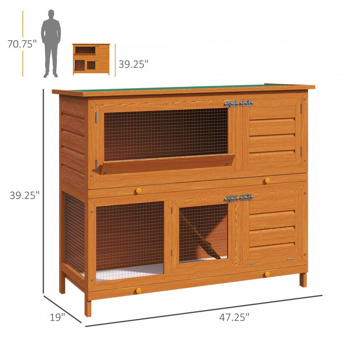 Pawhut 2 Tier Elevated Wooden Rabbit Hutch Bunny House Small Animal Cage 47\"l X 19\"w X 39\"h W/ Slidi