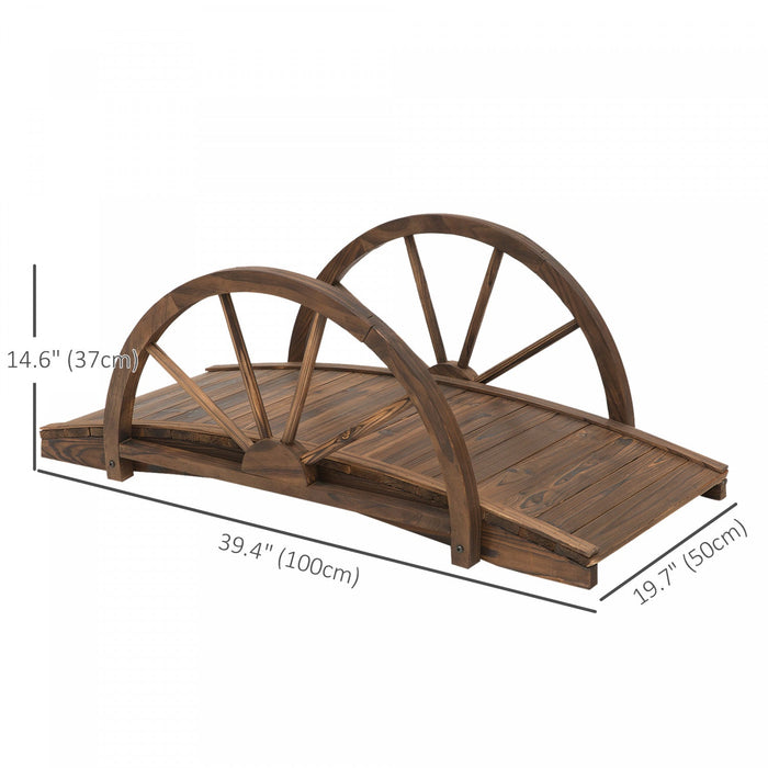 Outsunny 3.3ft Wooden Garden Bridge Arc Stained Finish Walkway With Half Wheeled Railings, Stained W