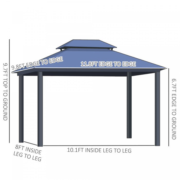 Outsunny 10' X 12' Hardtop Gazebo Canopy With Polycarbonate Double Roof, Aluminum Frame, Permanent P