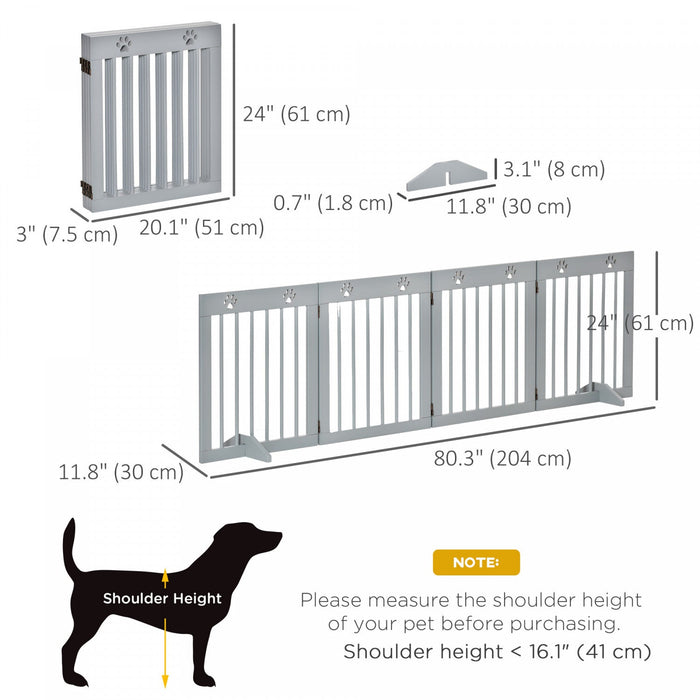Pawhut Freestanding Pet Gate 4 Panel Wooden Dog Barrier Folding Safety Fence With Support Feet Up To