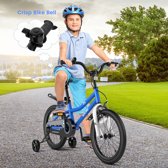 Costway 18" Kid's Bike With Removable Training Wheels & Basket For 4-8 Years Old Blue