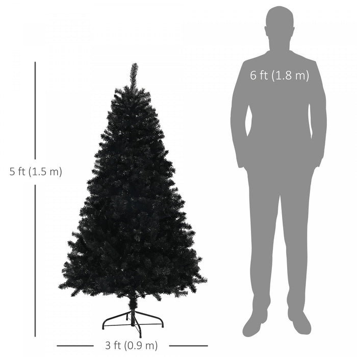 Homcom 5ft Artificial Christmas Tree With Auto Open, Steel Base, Black