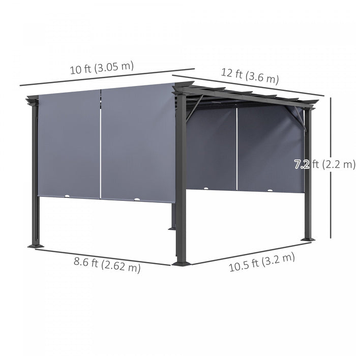 Outsunny 10' X 12' Retractable Pergola Canopy For Backyard, Garden, Grey