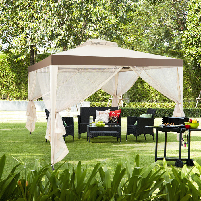 Costway 10'x 10' 2-tier Canopy Gazebo Tent Outdoor Netting Picnic Party Sun Shade