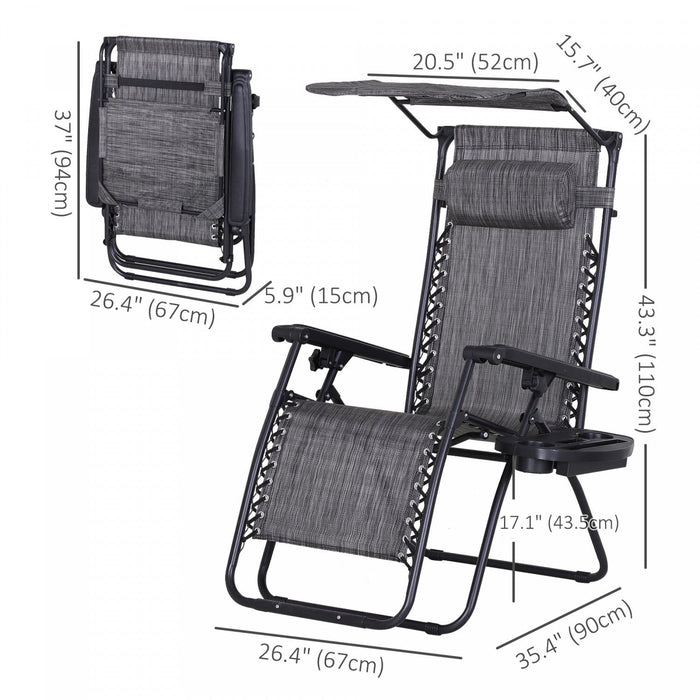 Outsunny Foldable Lounge Chair With Canopy Shade, Side Tray, Cup Holder