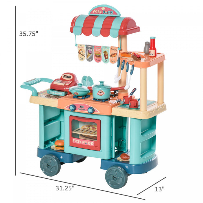 Qaba 50 Pcs Kids Fast Food Shop Cart Pretend Playset Multi-functional Kitchen Supermarket Toys Troll
