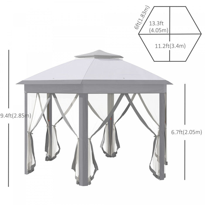 Outsunny 13' X 13' Pop Up Canopy Tent With Netting And Carry Bag, Instant Sun Shelter, Hexagon Tents