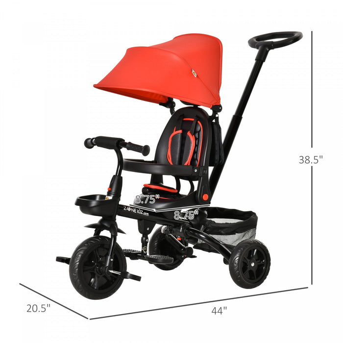 Qaba Baby Tricycle 4 In 1 Trike W/ Reversible Angle Adjustable Seat Removable Handle Canopy Handrail