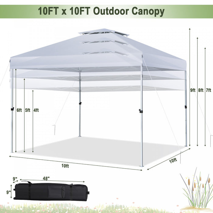 Costway 2-tier 10' X 10' Pop-up Canopy Tent Instant Gazebo Adjustable Carry Bag With Wheel