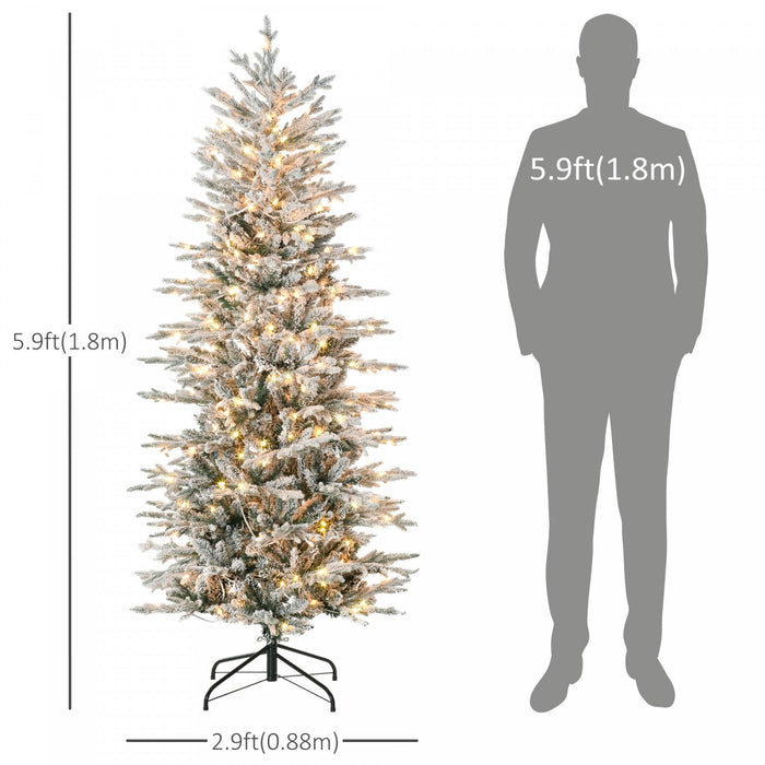 Homcom 6' Flocked Artificial Christmas Tree With Warm Yellow Clear Lights