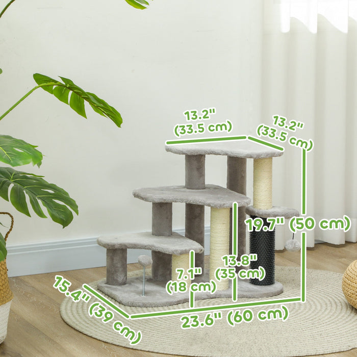 Pawhut 20\" Cat Tree, 2 In 1 Cat Tower 3 Steps Pet Stairs With Scratching Posts, Tickling Post, Toy B