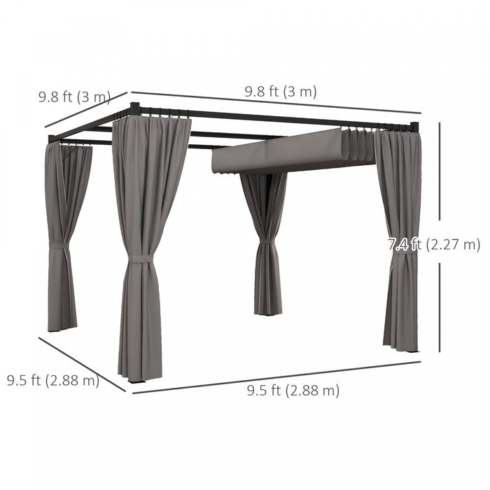 Outsunny 10' X 10' Patio Pergola With Retractable Canopy, Light Grey