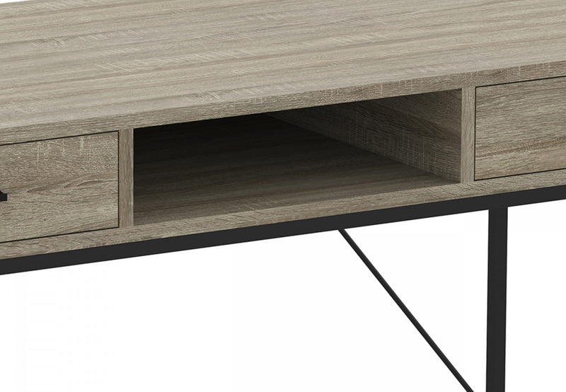 48” Computer Desk With 2 Drawers and 1 Shelf - Dark Taupe With Black Metal Base 