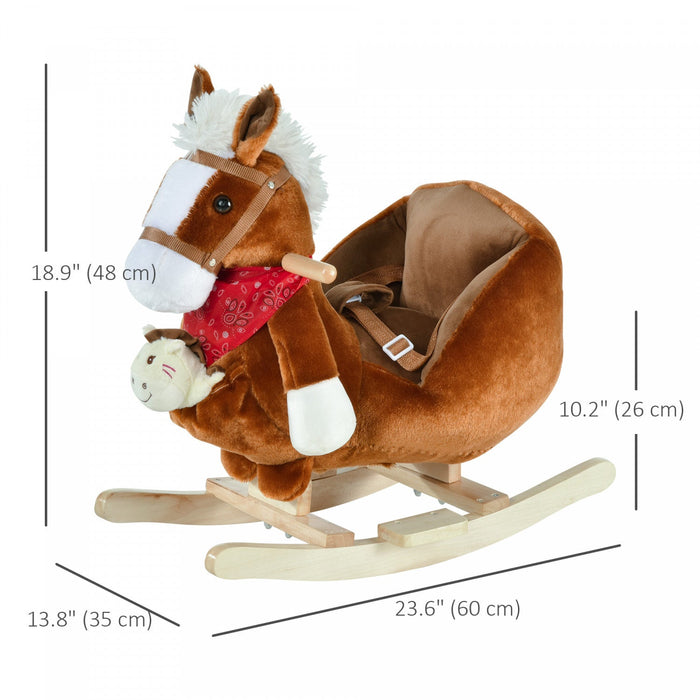 Qaba Kids Ride On Rocking Horse With Cradlesong Handle Grip Hand Puppet Traditional Toy Gift For Chi