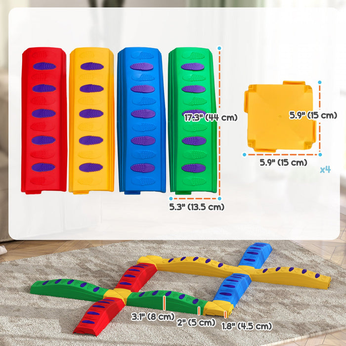 Qaba Balance Beam, 12pcs Stepping Stones Kids With Non-slip Foot Pads, Toddler Sensory Toys Indoor O