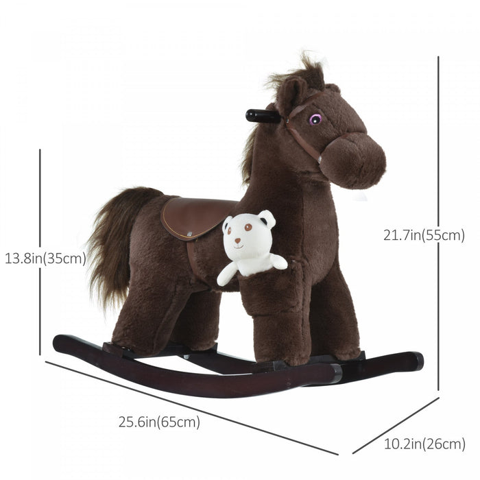 Qaba Kids Plush Ride-on Rocking Horse With Bear Toy, Children Chair With Soft Plush Toy & Fun Realis