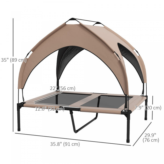 Pawhut Elevated Dog Bed With Canopy, Cooling Dog Cot Bed For Camping, Portable Raised Pet Cot With W