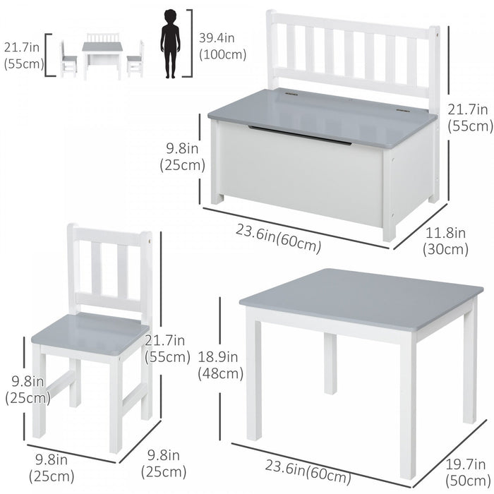 Qaba 4-piece Set Kids Wood Table Chair Bench With Storage Function Easy To Clean Gift For Girls Boys