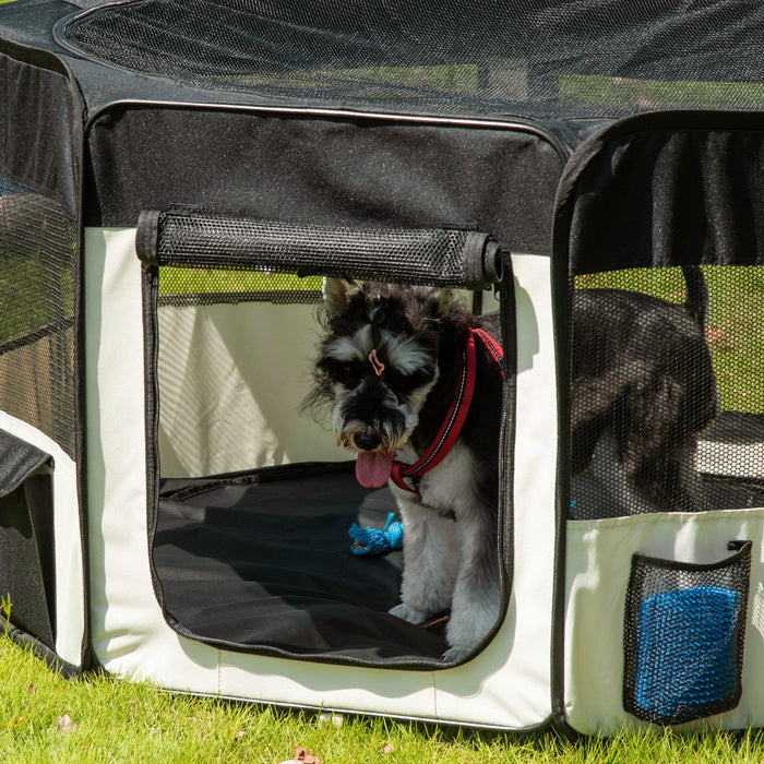 Pawhut 47.25 Inch Soft Pet Playpen, Folding Puppy Kennel, Dog Tent, Cat Exercise Crate, W/ Bag, Beig