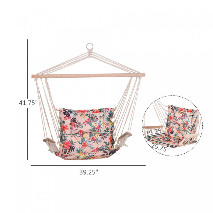 Outsunny Patio Hammock Chair, Portable Hanging Cotton Rope Hammock Swing Chair Sleeping Bed Seat Wit