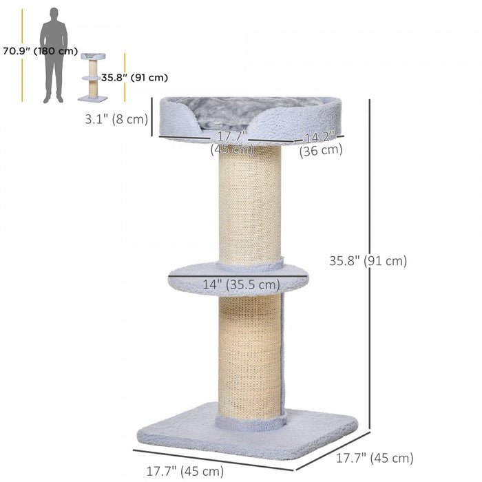 Pawhut 36\"h Large Cat Scratching Post For Indoor Cats, Bold Cat Tree Multi-level Kitty Tower With Si