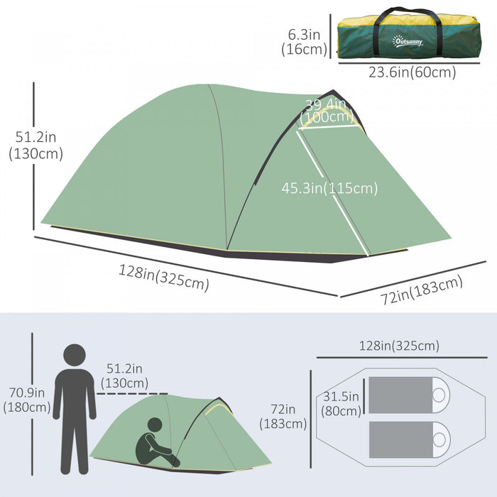 Outsunny 2-3 Person Camping Tent With Weatherproof Vestibule, 2 Rooms, Backpacking Tent With 2 Mesh 