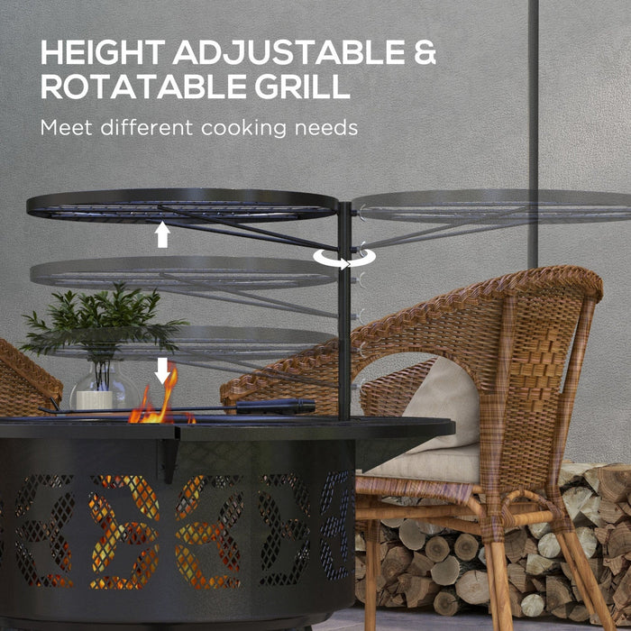 Outsunny Fire Pit Bbq Grill With Grate And Pan, Wood Burning Firepit, Black