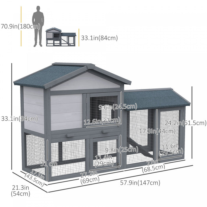 Pawhut Wood Rabbit Hutch Backyard Bunny Cage Small Animal House Asphalt Roof W/ Ramp And Outdoor Run