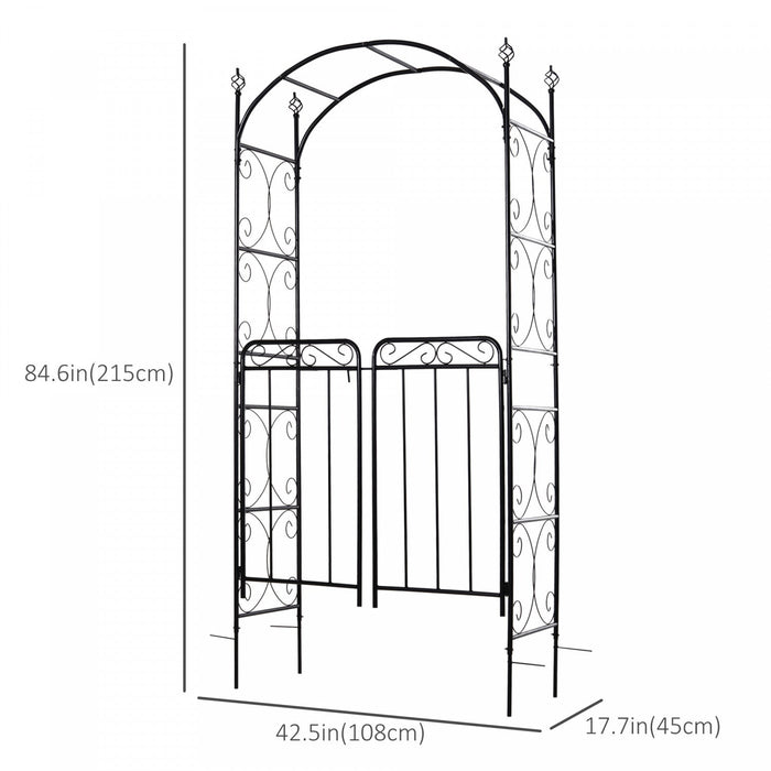 Outsunny 7' Metal Garden Arbor Arch With Scrollwork Doors For Ceremony, Weddings, Party, Backyard, L