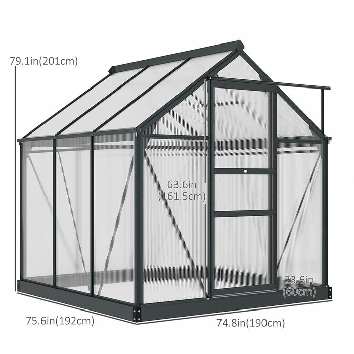 Outsunny 6' X 6' Clear Polycarbonate Greenhouse Walk-in Green House Garden Plants Grow Galvanized Ba