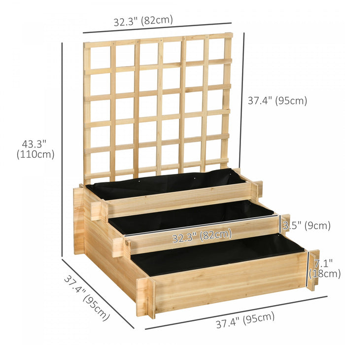 Outsunny 3 Tier Raised Garden Bed With Trellis For Climbing Plants, Wooden Elevated Planter Box For 