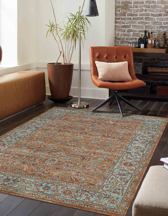 Hailey Traditional 6'7\" x 9'6\" Area Rug in Orange Indoor Area Rug 