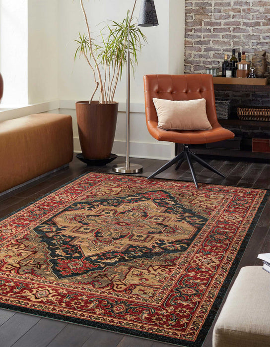 Lux Traditional 7'10\" x 9'10\" Area Rug in Blue Indoor Area Rug 