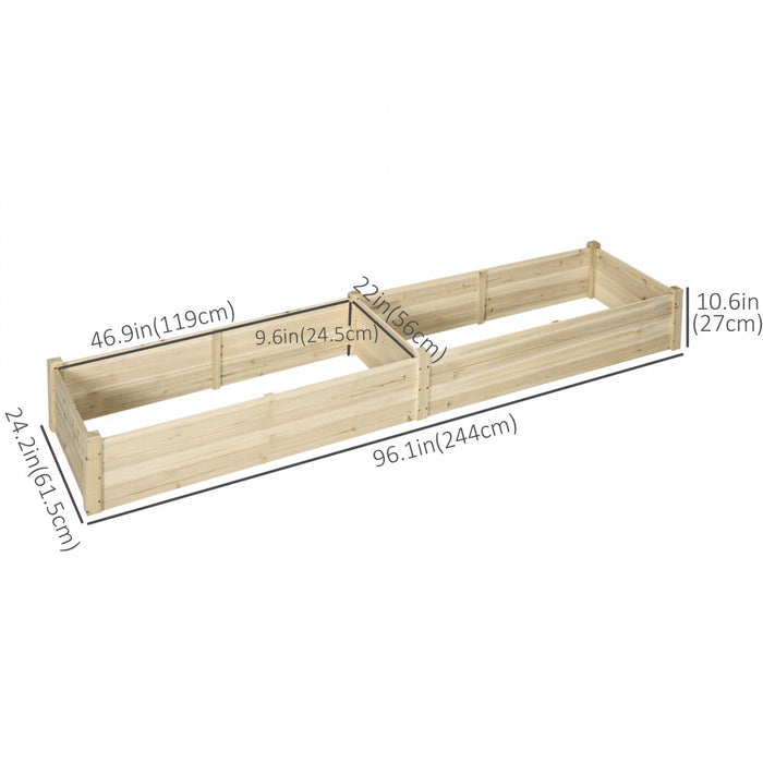 Outsunny 96\" X 24\" X 10\" Wooden Raised Garden Bed With 2 Planter Box And Non-woven Fabric Liner For 