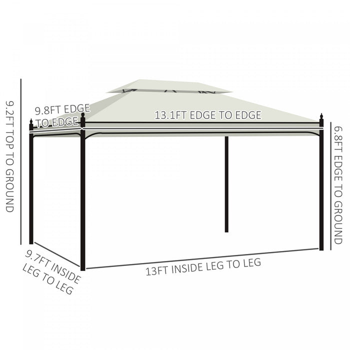 Outsunny 10x13ft Garden Gazebo Double-tiered With Curtain Outdoor Shelter Backyard Canopy Cream Whit