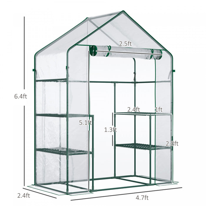 Outsunny 3-tier Mini Greenhouse, Walk-in Greenhouse, Garden Hot House With 4 Shelves, Roll-up Door A
