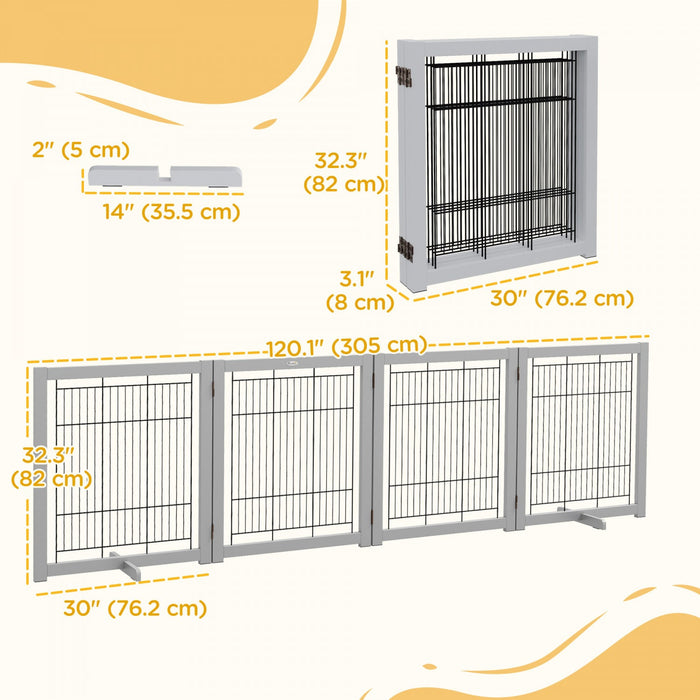 Pawhut Wooden Dog Gate Foldable Pet Fence For Small & Medium Dogs 4 Panel With Support Feet Freestan