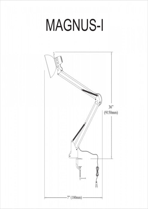 Dainolite Working/Task Lamp Gloss Black 36\" Reach