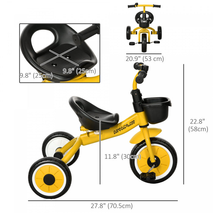 Qaba Tricycle For Toddler 2-5 Year Old Girls And Boys, Toddler Bike With Adjustable Seat, Basket, Be