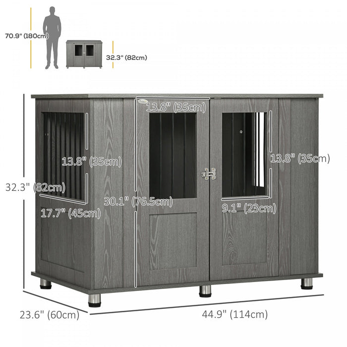 Pawhut Dog Crate Furniture With Lockable Magnetic Door, Adjustable Feet, Indoor Dog Kennel End Table