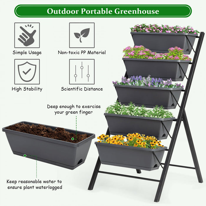 Costway Set Of 2 4 Ft Vertical Raised Garden Bed 5-tier Planter Box For Patio Balcony