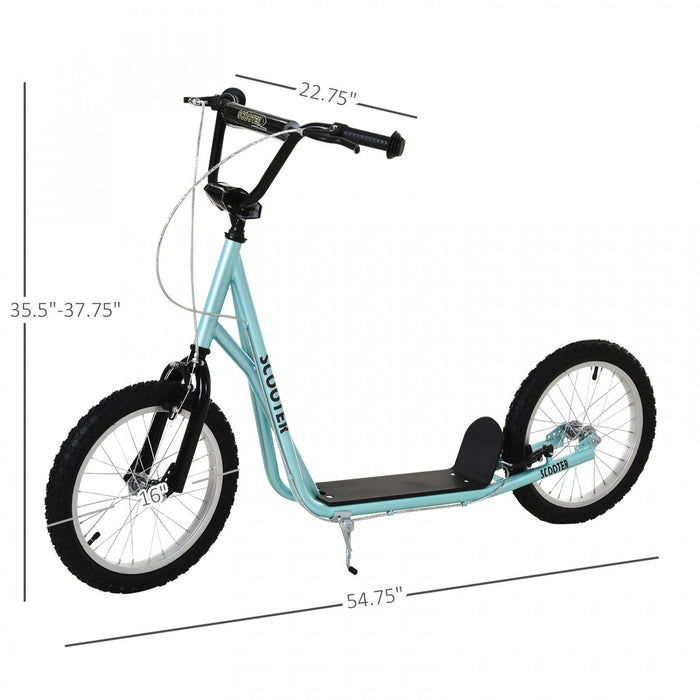 Aosom Youth Scooter Street Kick Scooter For Teens Kids Ride On Toy W/ 16'' Inflatable Wheel Dual Bra
